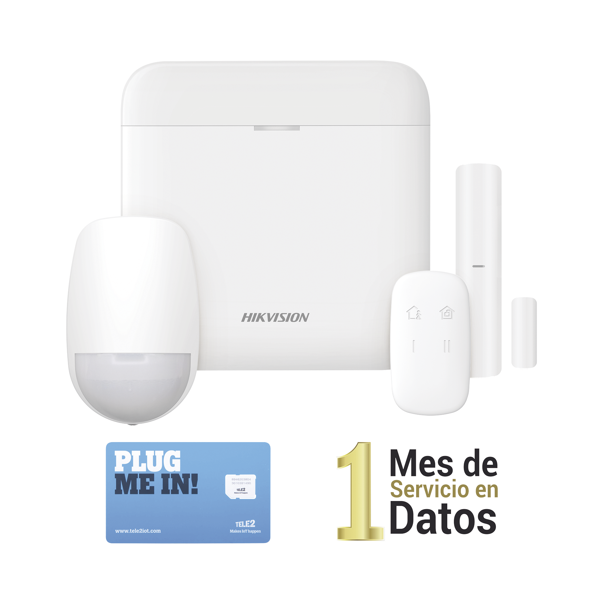 (AX PRO) KIT de Alarma AX PRO con GSM (3G/4G) / Incluye: 1 Hub con bateria de respaldo / 1 Sensor PIR / 1 Contacto MagnÃ©tico / 1 Control Remoto /1 MICROSIM30M2M incluye 1 mes de servicio/ Wi-Fi / Compatible con Hik-Connect P2P