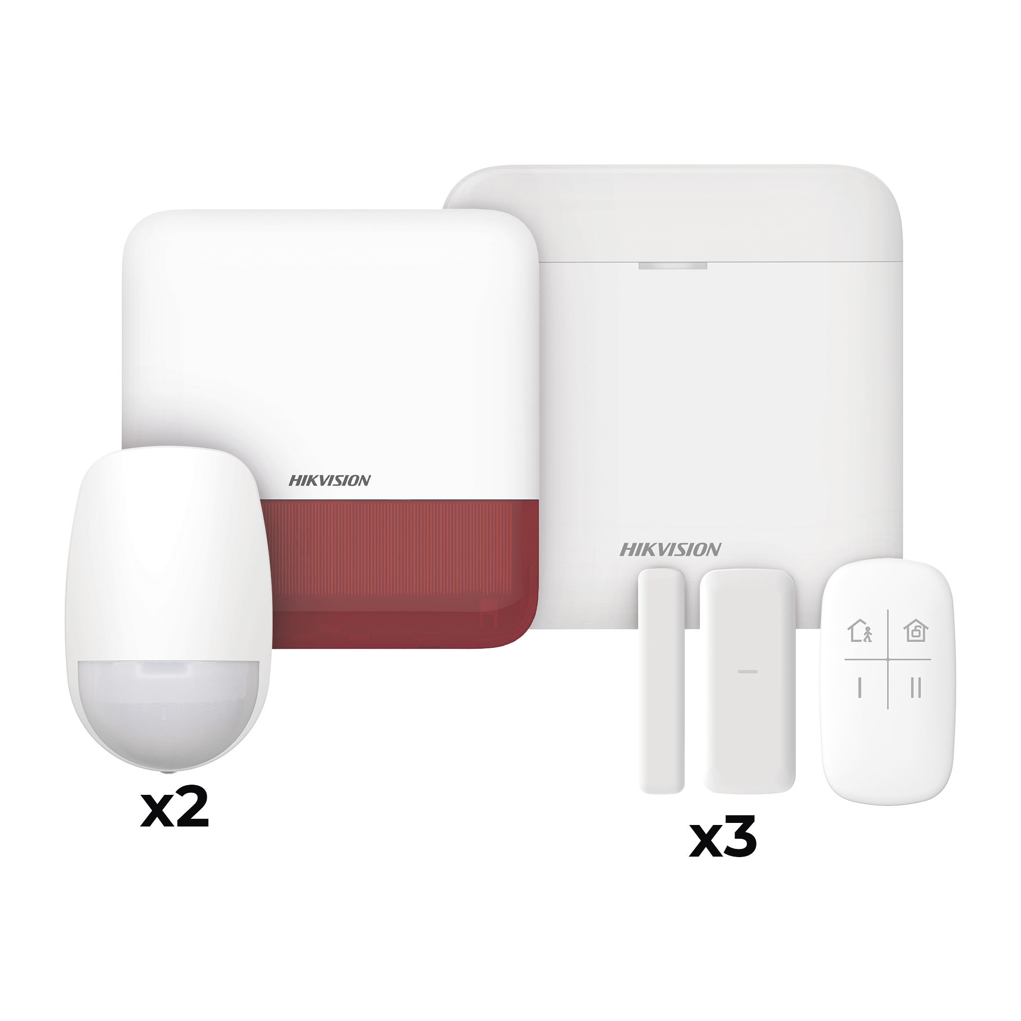(AX PRO) KIT de Alarma AX PRO con GSM (3G/4G) / Incluye: 1 Hub con bateria de respaldo / 2 Sensores PIR / 3 Contactos MagnÃ©ticos mini / 1 Control Remoto / 1 Sirena estrobo Roja Inalambrica Exterior  / WiFi / Compatible con Hik-Connect P2P