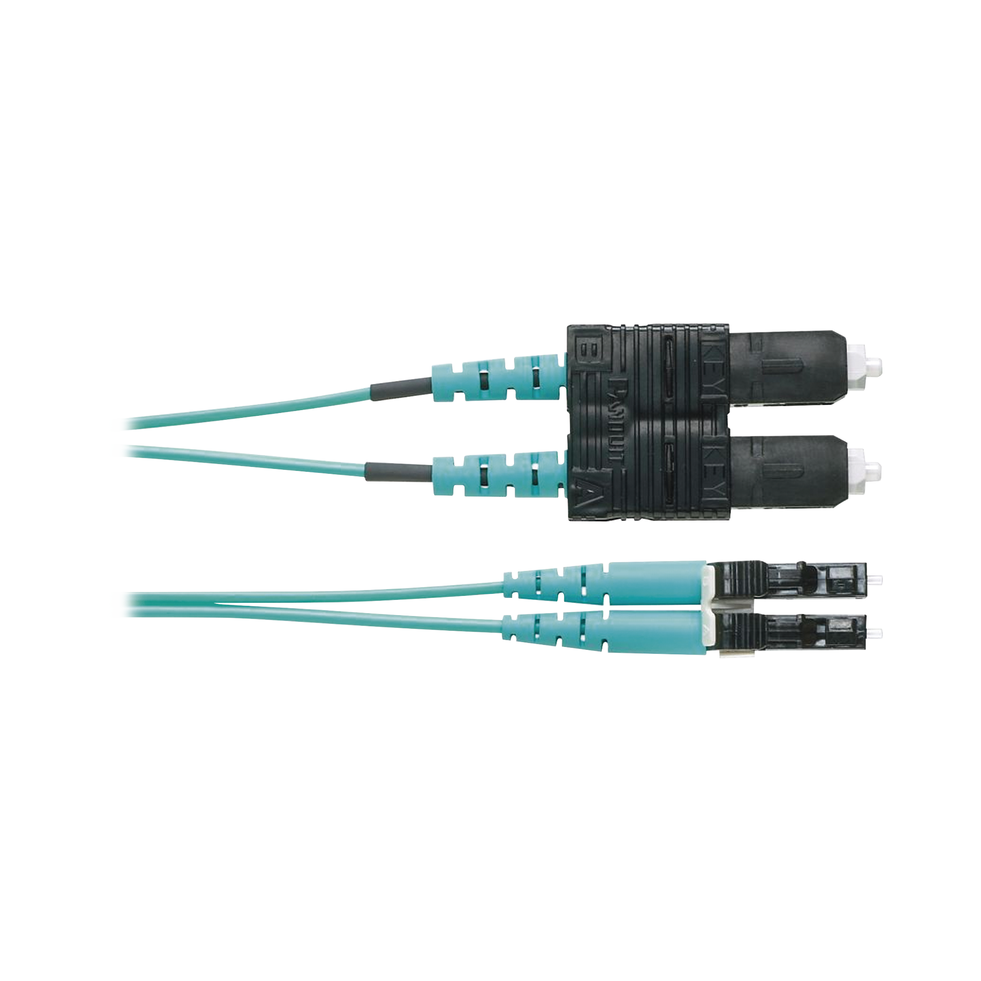 Jumper de Fibra Optica Multimodo 50/125 OM3, LC-SC Duplex, OFNR (Riser), Color Aqua, 1 Metro (3.28 Pies)