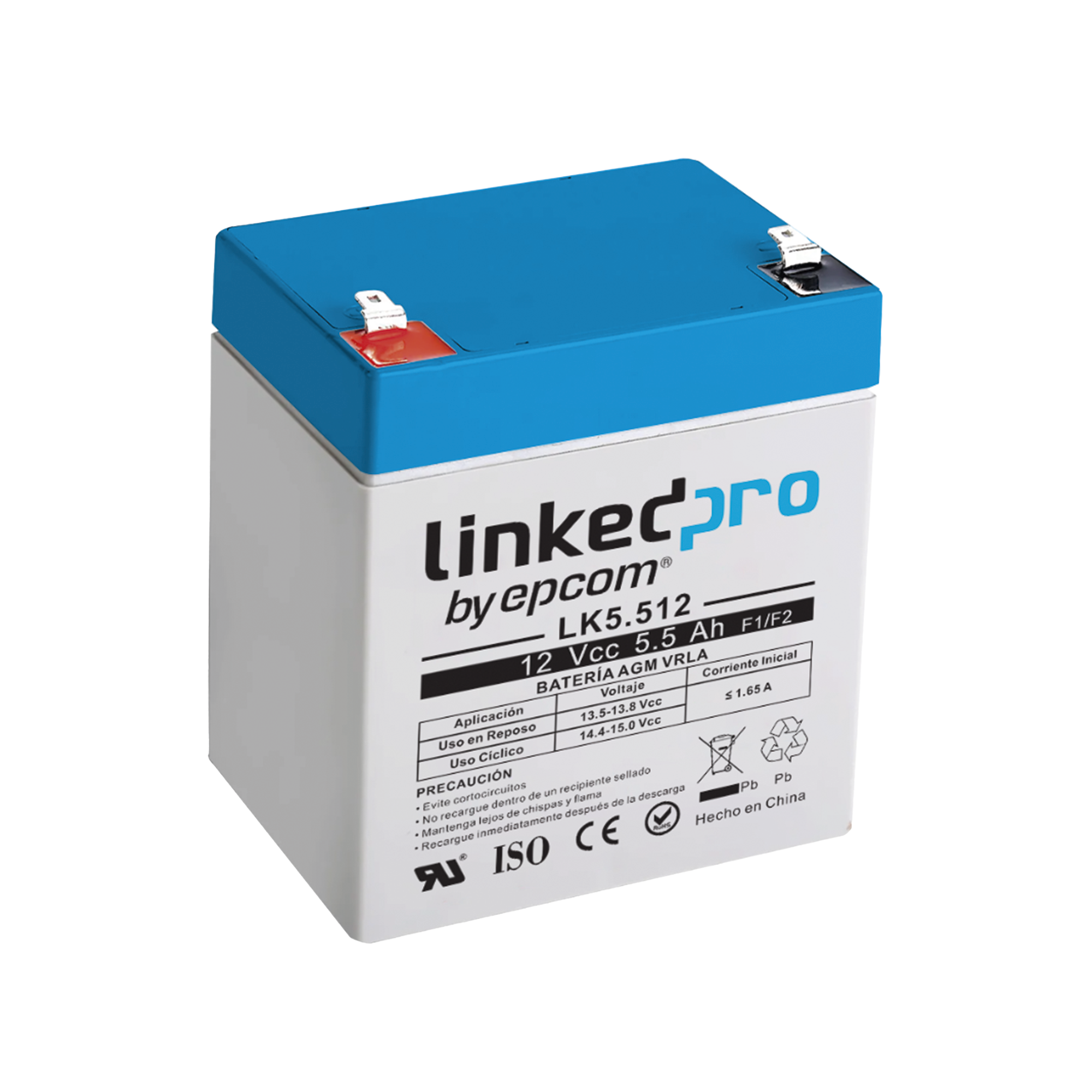 BaterÃ­a 12 V 5.5 Ah AGM | Certificada UL94-HB Resistencia a la flama bÃ¡sica | Especial para Seguridad ElectrÃ³nica | Vida Ãºtil 5 aÃ±os | Terminales F1  + Adaptador F2