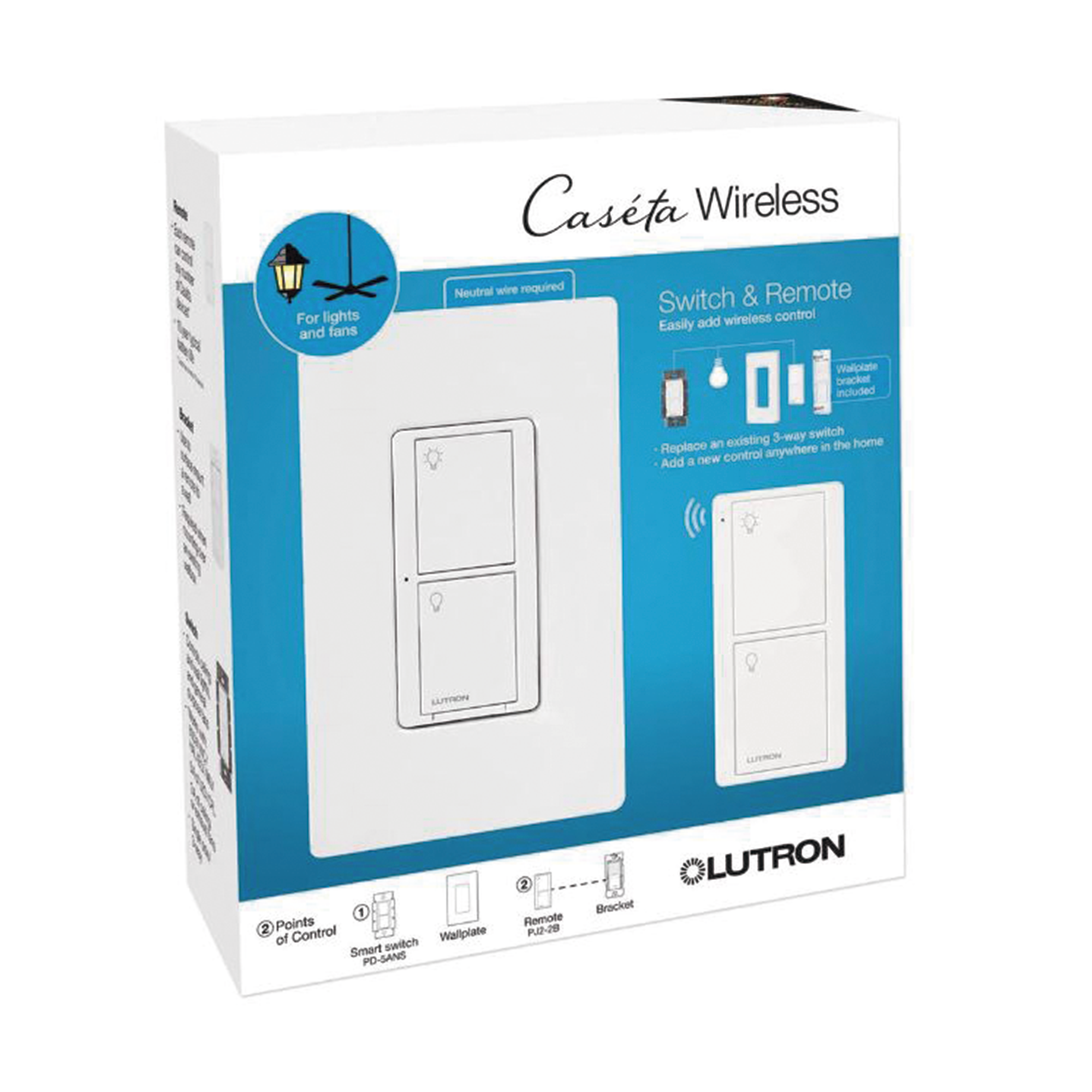 (Caseta Wireless) Kit, Apagador, base para empotrar en pared el control remoto PICO, tapa, ideal para el control de iluminaciÃ³n,.