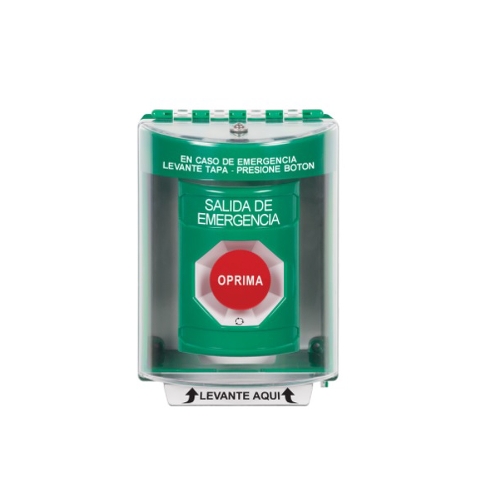 BotÃ³n de Salida de Emergencia, Cubierta de Policarbonato SÃºper Resistente de Superficie con Espaciador, ActivaciÃ³n de AcciÃ³n Mantenida, Con Bocina de Advertencia