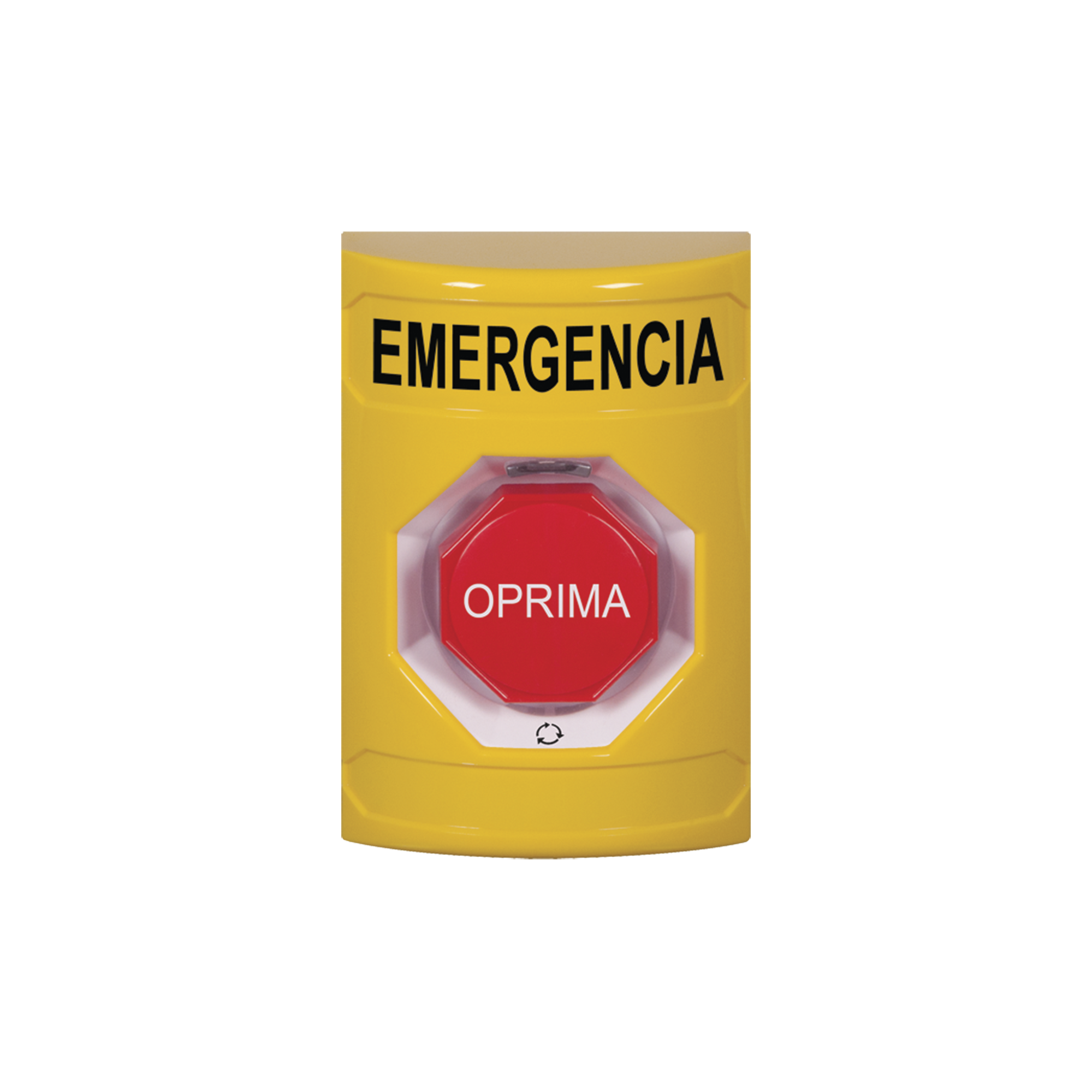BotÃ³n de Emergencia en EspaÃ±ol, Color Amarillo, AcciÃ³n Mantenida, Girar para Restablecer y LED Multicolor