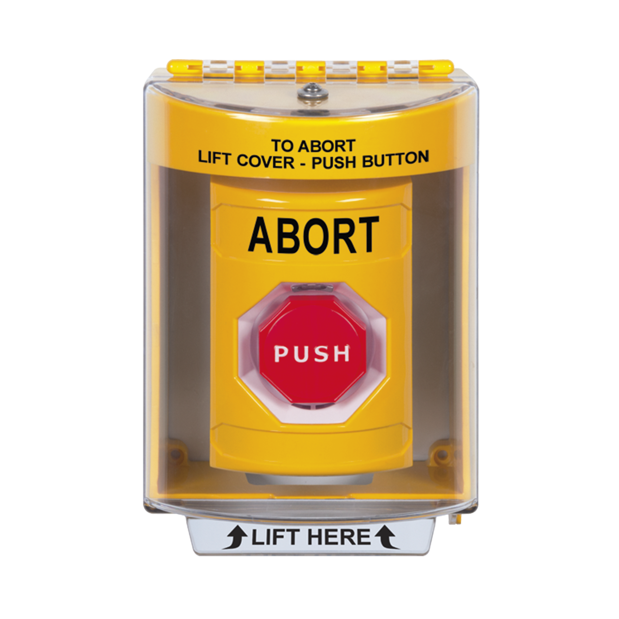 BotÃ³n de Abortar, Texto en Ingles, Tapa Protectora de Policarbonato SÃºper Resistente, Momentaneo