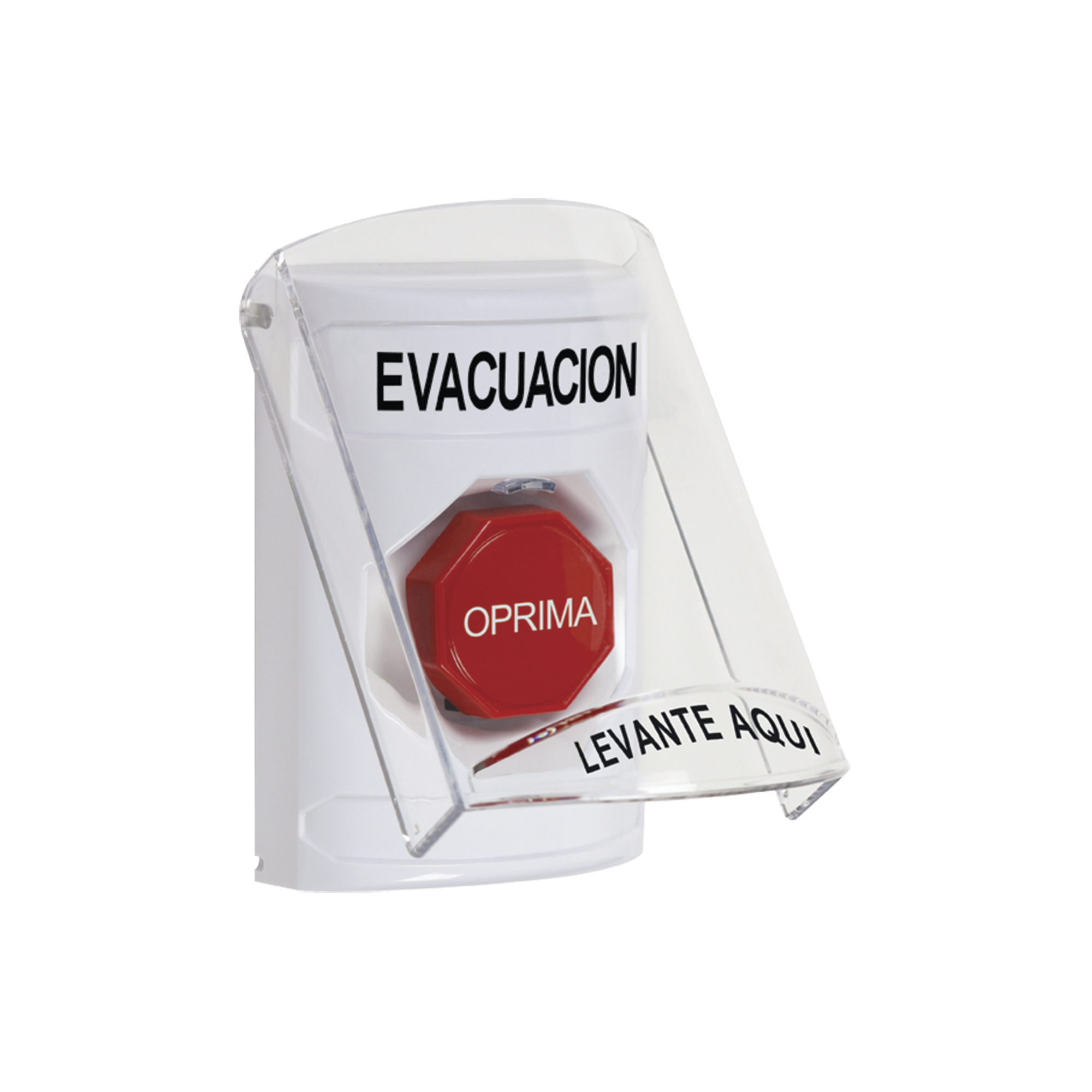 BotÃ³n de EvacuaciÃ³n, Texto en EspaÃ±ol, Tapa Protectora de Policarbonato SÃºper Resistente, Restablecimiento con Llave