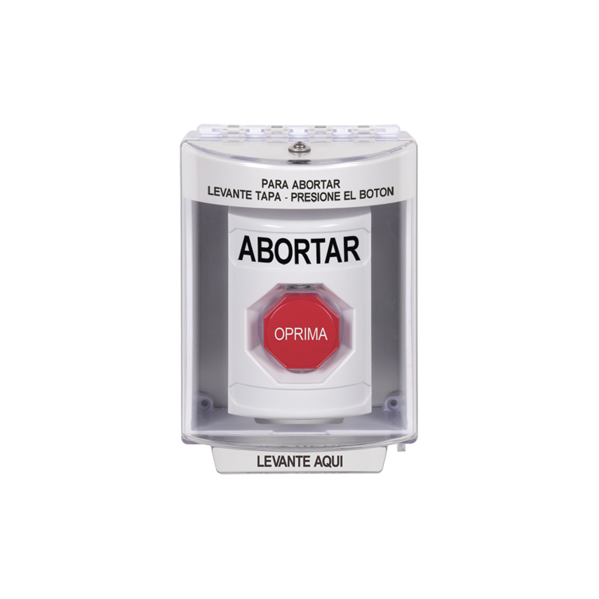 BotÃ³n de Abortar, Bocina de Advertencia Integrada, Texto en EspaÃ±ol, Tapa Protectora de Policarbonato SÃºper Resistente con Espaciador, Restablecimiento con Llave