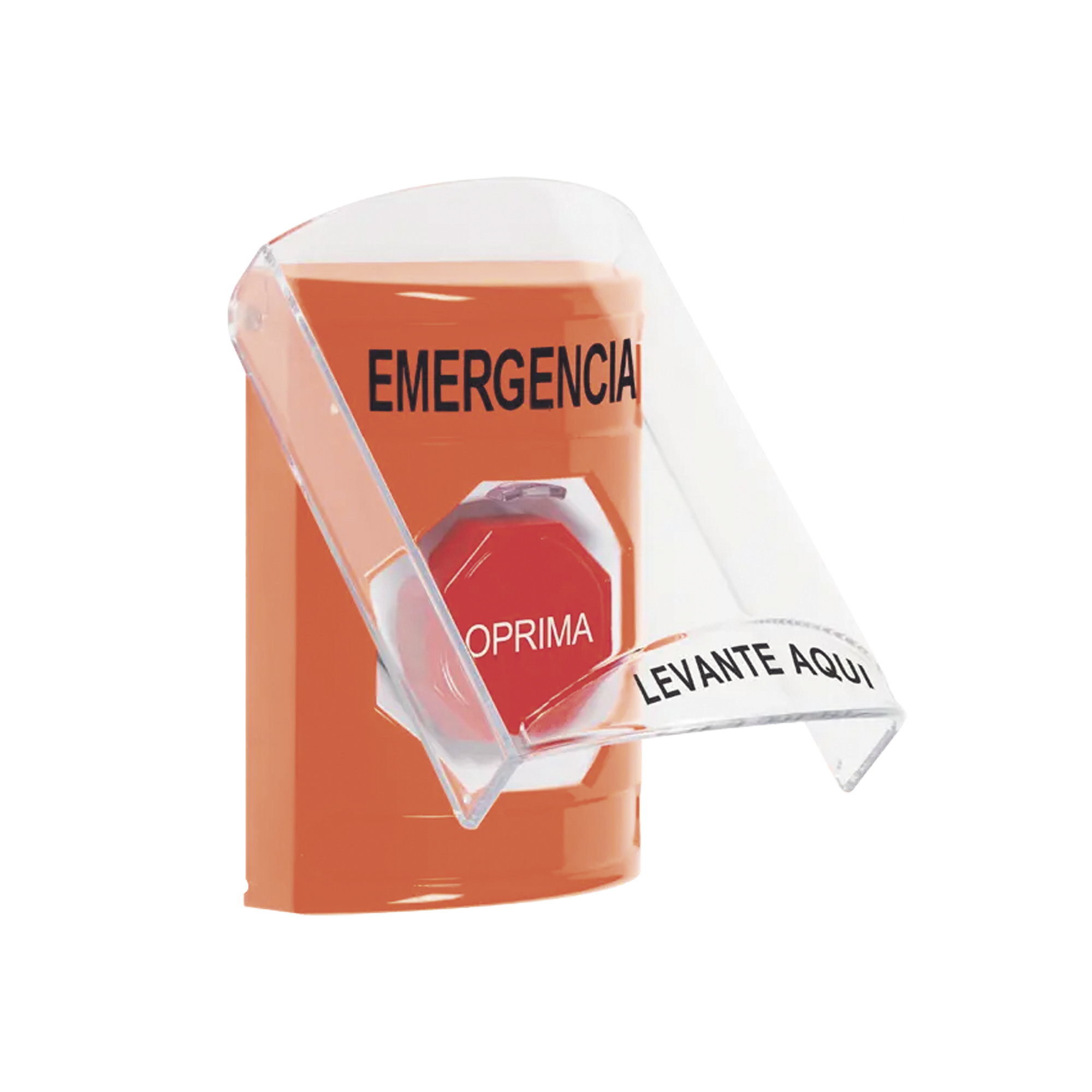 ?BotÃ³n MultipropÃ³sito, Color Naranja, De Superficie, Con Tapa De Policarbonato, Con Bocina Pre Alarma, Solo Interior, Llave Para Restablecer, Texto De Emergencia, EspaÃ±ol