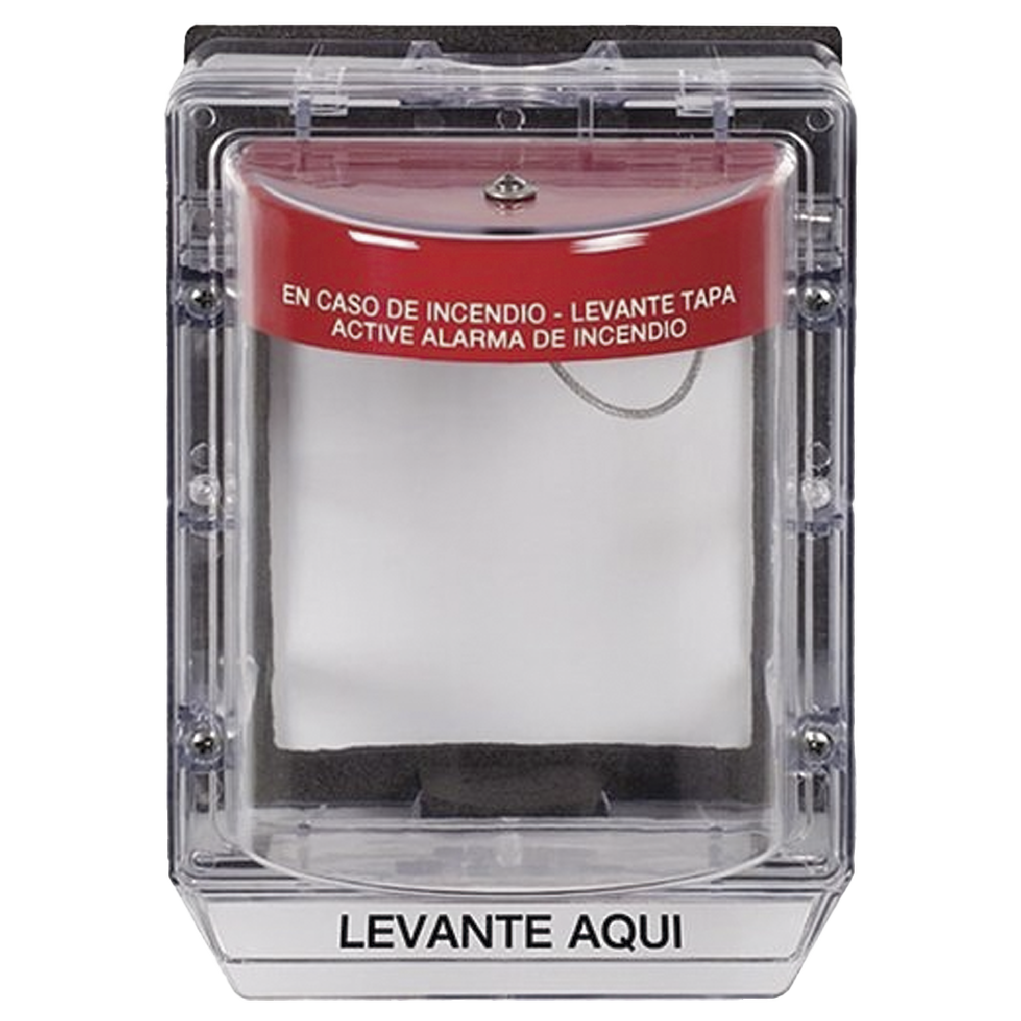Cubierta Protectora de Policarbonato Serie Stopper IIÆ, Con Bocina, Con Espaciador, Montaje Empotrado, Etiqueta en Español, IP54
