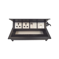Caja Horizontal Tipo Hub para Escritorio Color Negro, con 1 Puerto HDMI Hembra-Hembra, 1 Puerto RJ45 Cat6, 2 Puertos USB (Solo Carga), y 2 Contactos Eléctricos Universales