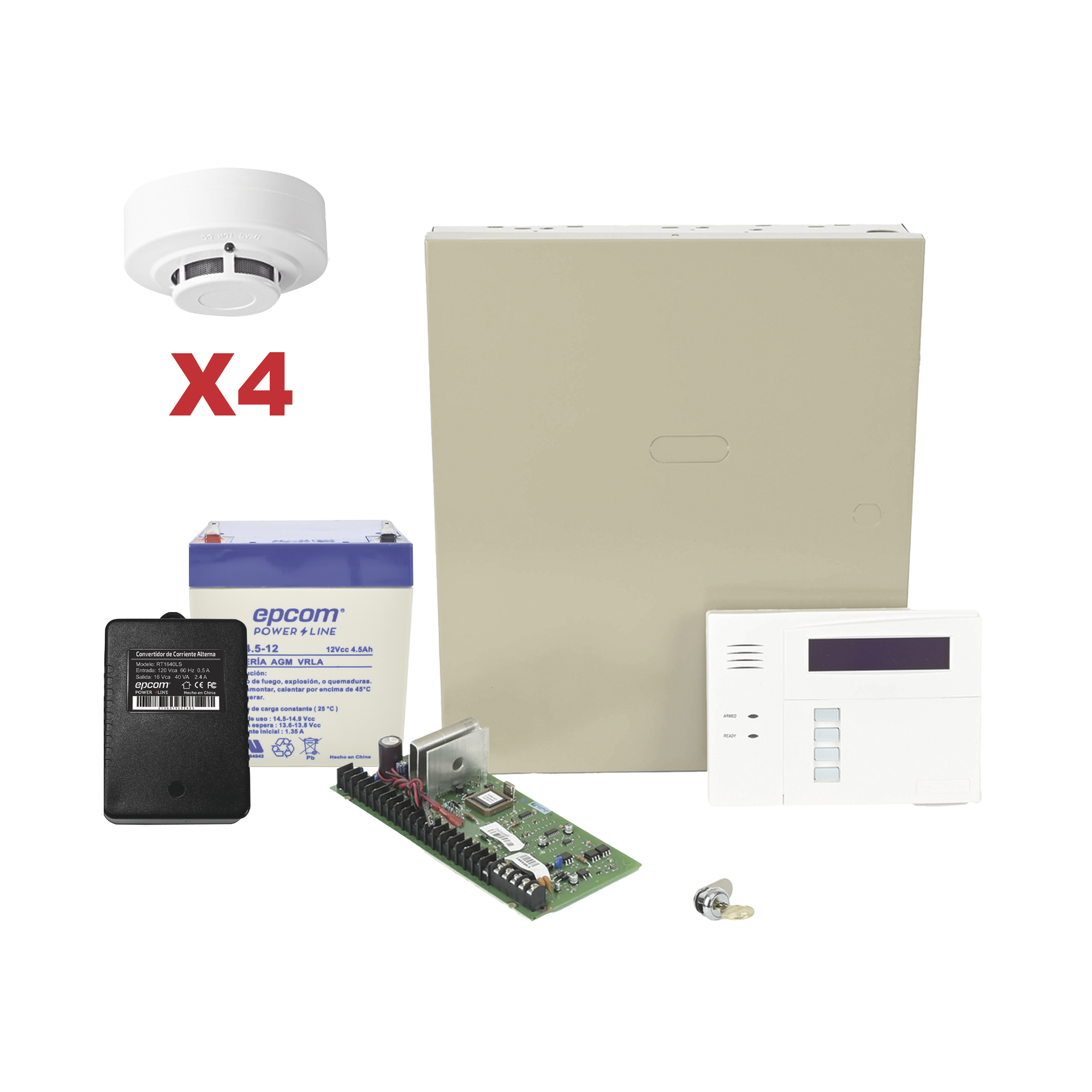 Kit de Panel de Alarma VISTA48LA con Gabinete, BaterÃ­a y Transformador / 4 Sensores de humo