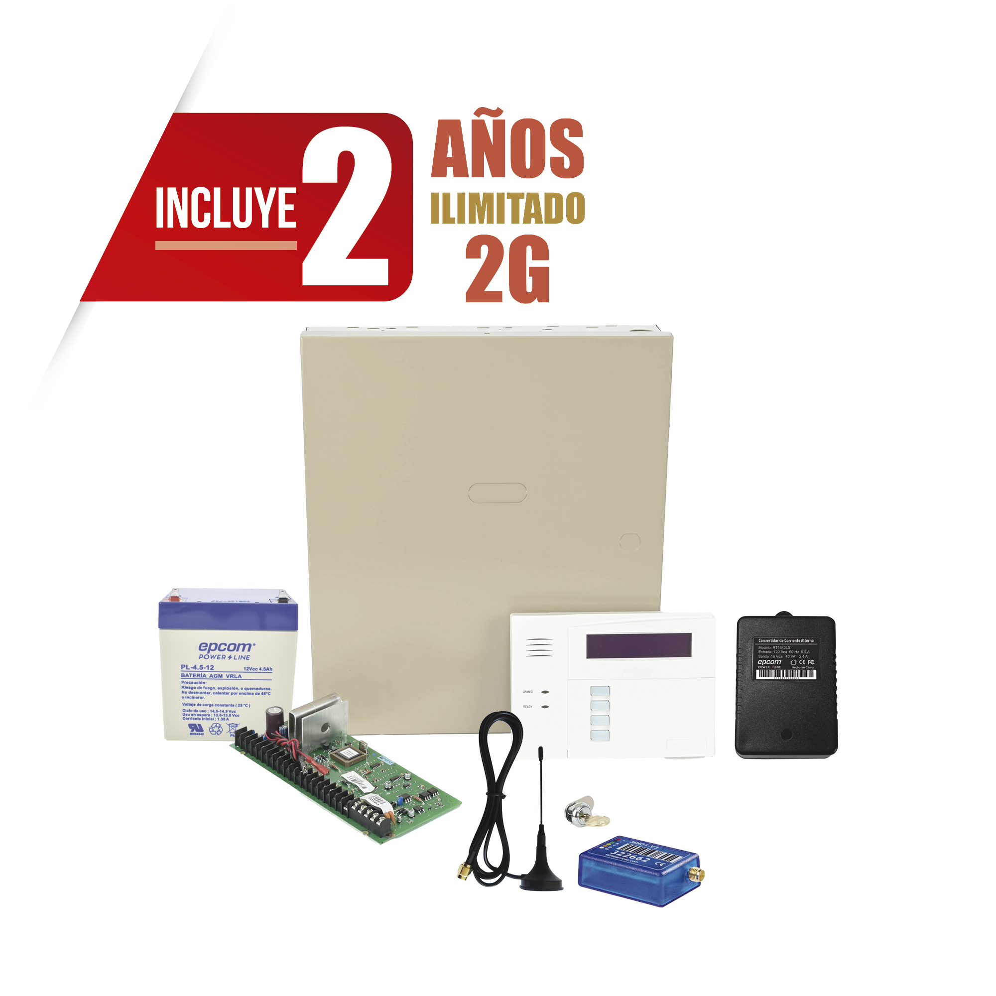 (2 AÃ±os datos ILIMITADO INCLUIDO)  Kit Vista48LA con comunicador MINI012G, Teclado, Gabinete, Bateria y Transformador