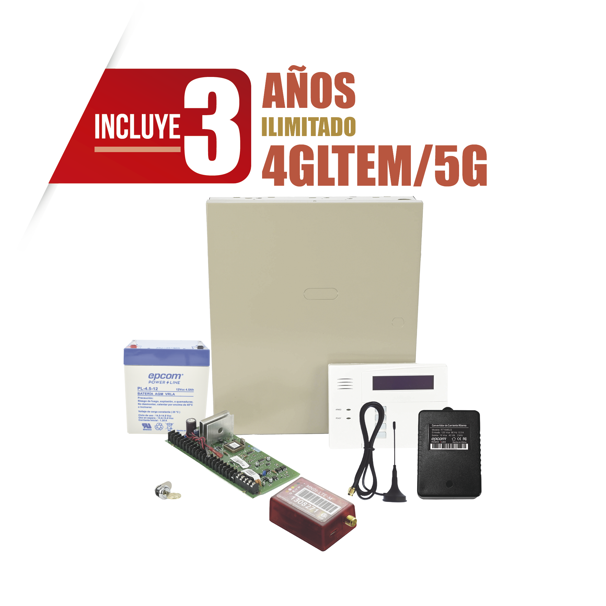 (3 AÃ±os 4GLTEM/5G ILIMITADO INCLUIDO)  Kit Vista48LA con comunicador 4GLTEM/5G MN01, Teclado, Gabinete, BaterÃ­a y Transformador