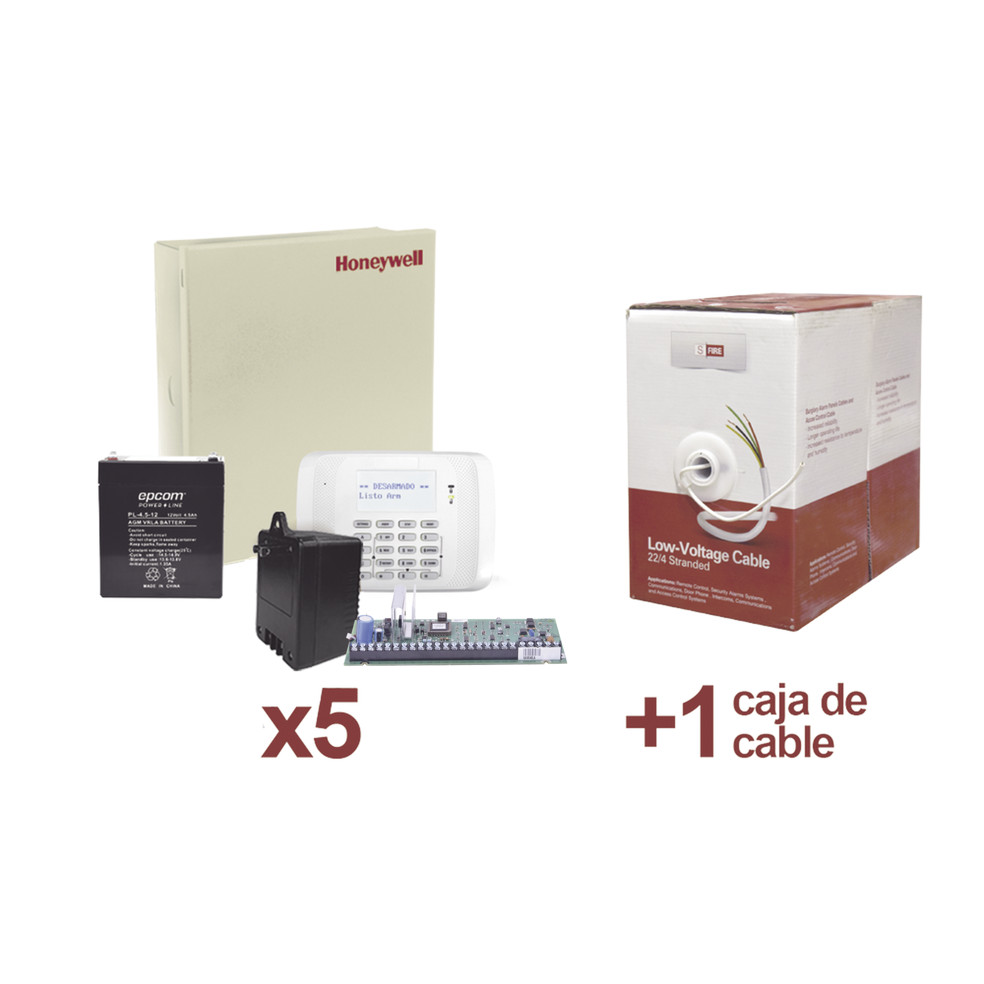 Kit de 5 paneles VISTA48 con BaterÃ­a, Transformador y una caja de Cable de 305 m.