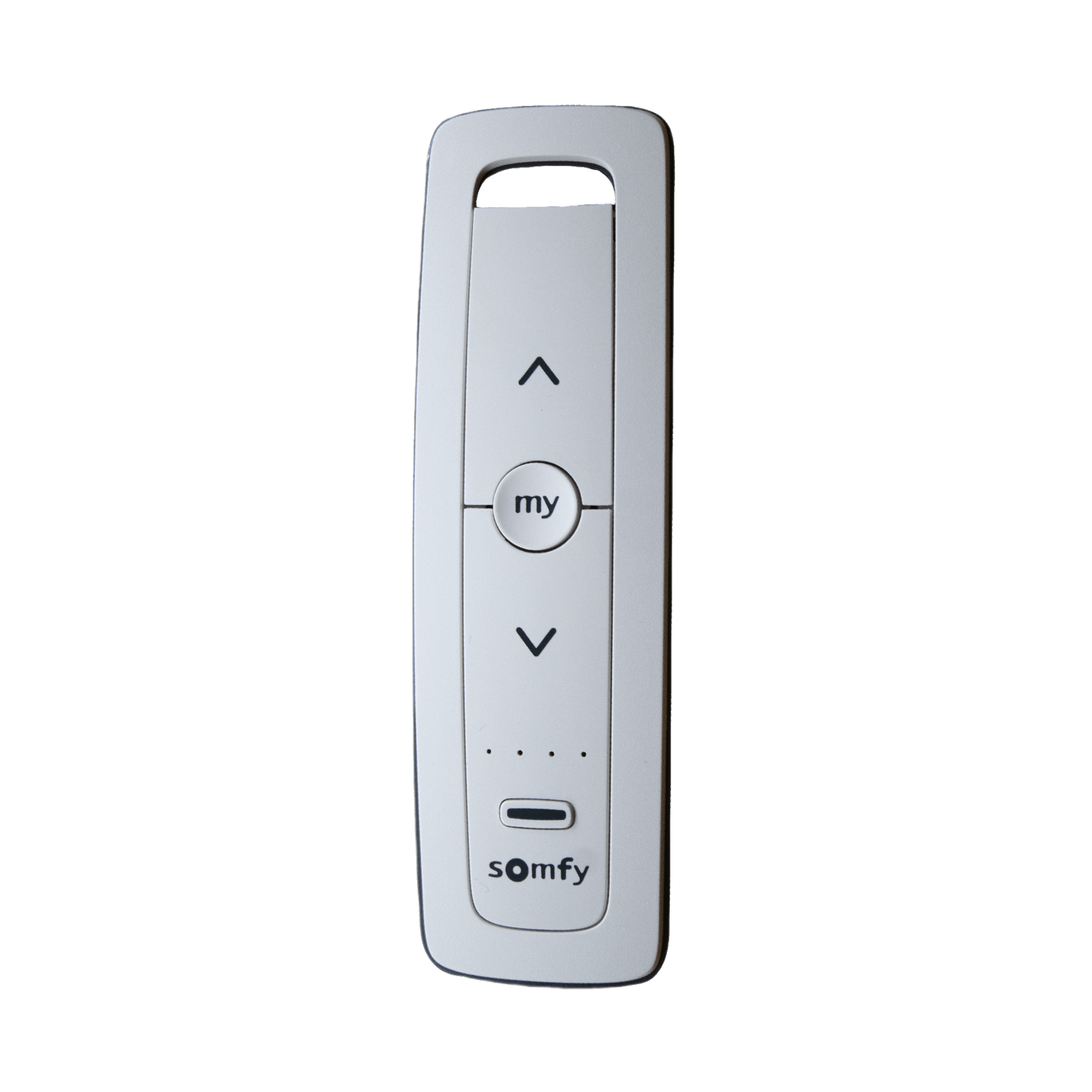 Control remoto 5 canales para motores de persiana Somfy con seÃ±al inalÃ¡mbrica, instrucciones: sube, baja y detener, con posiciÃ³n favorita programada.