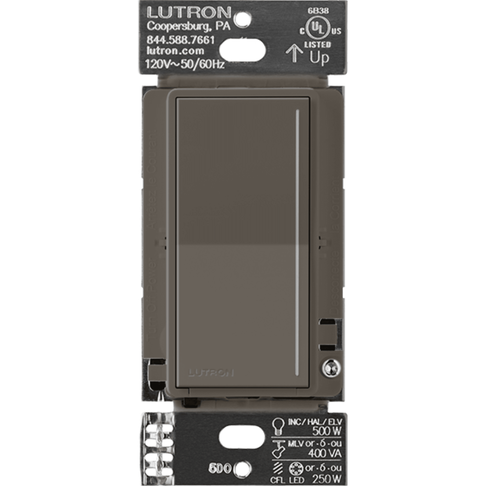 (RadioRa3) Atenuador tÃ¡ctil Sunnata Dimmer PRO color trufa, requiere cable neutro / soporta 250W LED